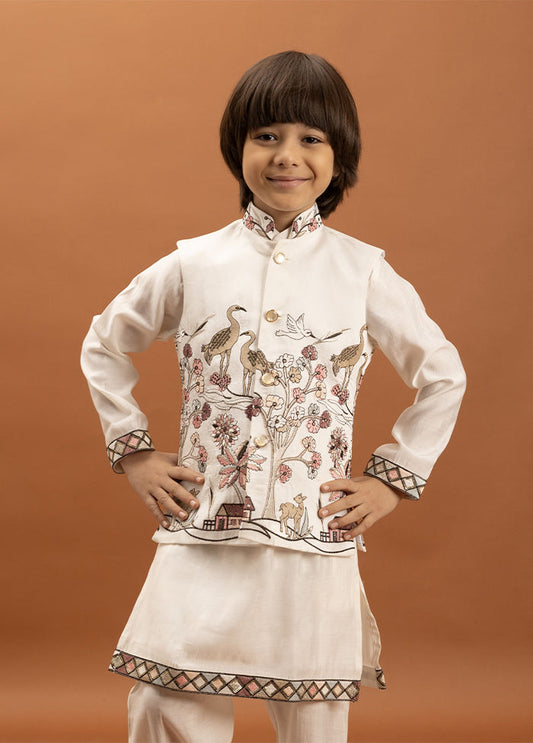 White Viscose Kurta & Pajama Set
