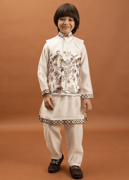 White Viscose Kurta & Pajama Set