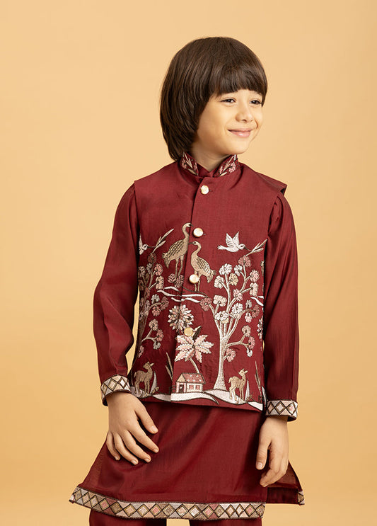 Maroon Viscose Kurta & Pajama Set